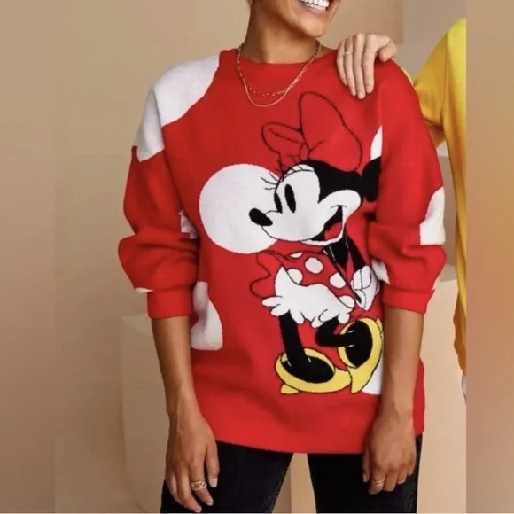 Disney Minnie Mouse Sweater Red White Polka Dots PLUS SIZE 2X Pullover Knit NWT - Picture 4 of 11